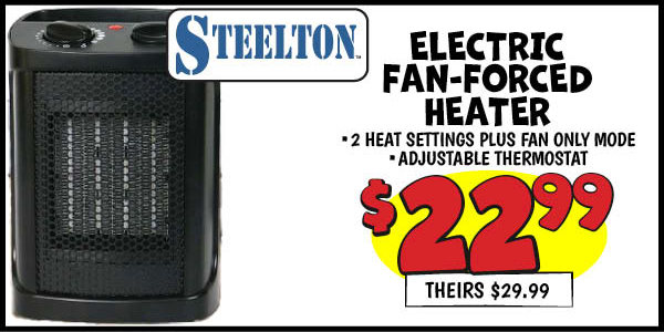 Electric Fan Forced Ceramic Heater: Our Price: $22.99, theirs: $29.99