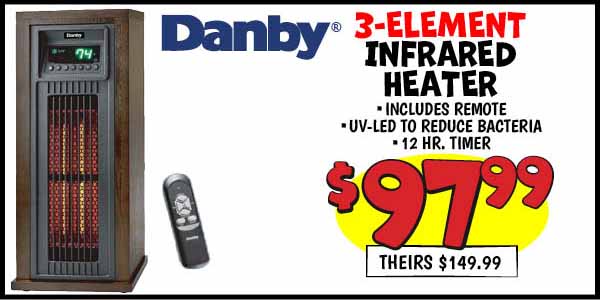 3-Element Infrared Heater: Our Price: $97.99, theirs: $149.99