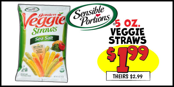 5 oz. Sensible Portions Veggie Straws: Our Price: $1.99, theirs: $2.99