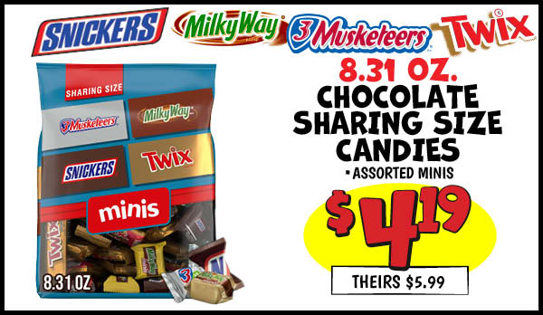 8.31 oz. Sharing Size Chocolates : Our Price: $4.19, theirs: $5.99