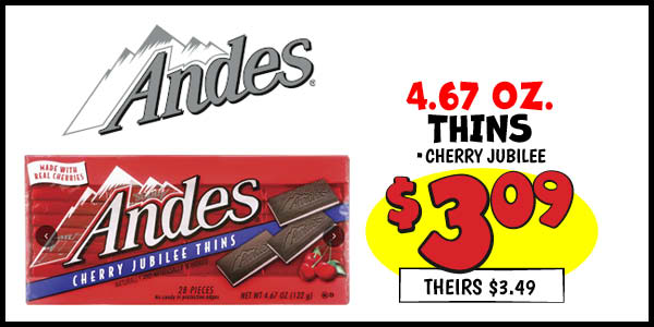 4.67 oz. Andes Thins : Our Price: $3.09, theirs: $3.49
