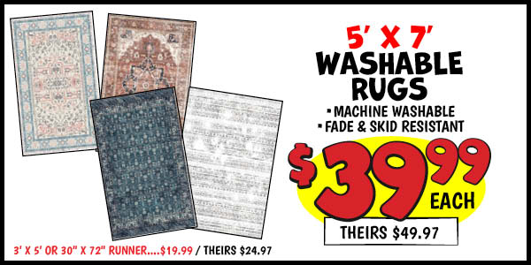 Washable Rugs: Our Price: $39.99, theirs: $49.97
