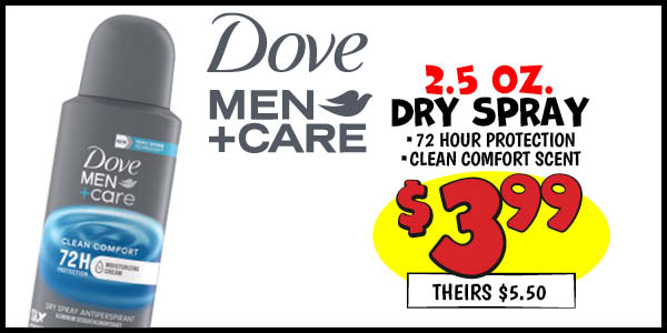 Dove Dry Spray: Our Price: $3.99, theirs: $5.50