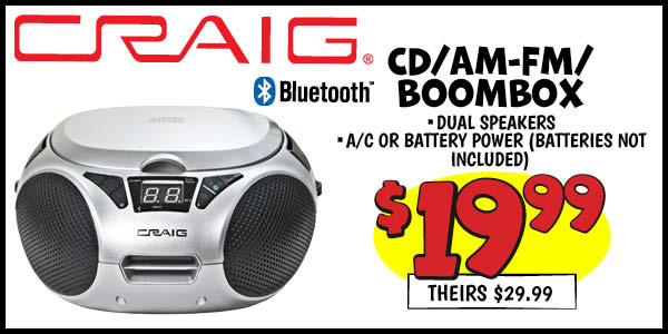 Craig Boombox: Our Price: $19.99, theirs: $29.99