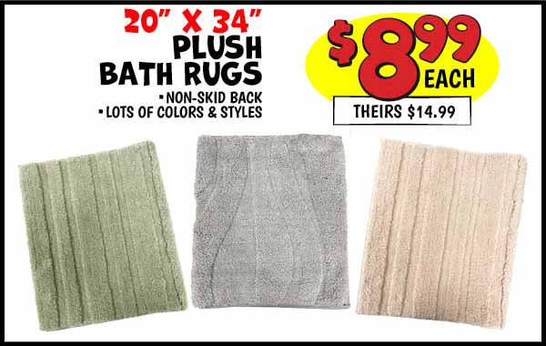Plush Bath Rugs: Our Price: $8.99, theirs: $14.99