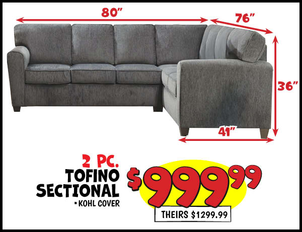 Tofino Sectional: Our Price: $999.99, theirs: $1299.99