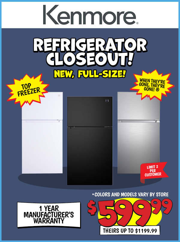 Kenmore Top Mount Refrigerator with Freezer Closeout!