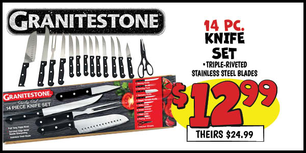 Granitestone 14 pc Knife Set: Our Price: $12.99, theirs: $24.99