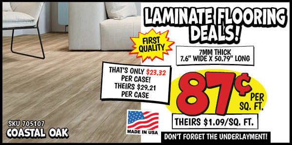 7mm Laminate Flooring: Coastal,Oak,7mm,Laminate,Our Price: $0.87, theirs: $1.09