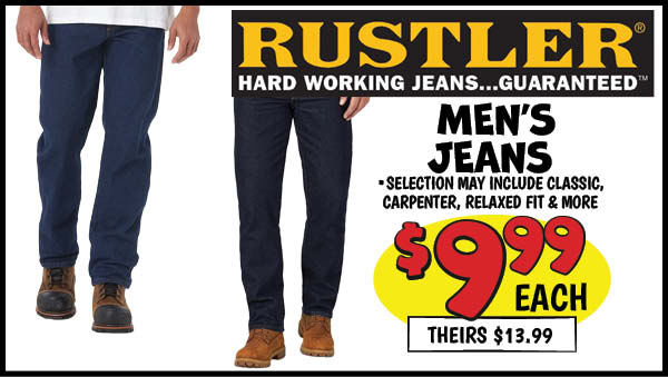 Rustler Men's Jeans: Our Price: $9.99, theirs: $13.99