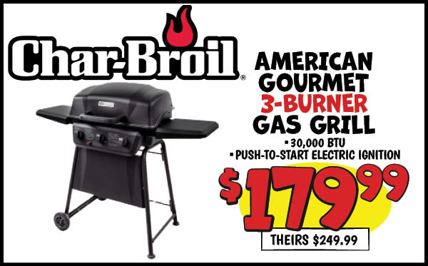 American Gourmet 3-Burner Gas Grill Our Price: $179.99, theirs: $249.99