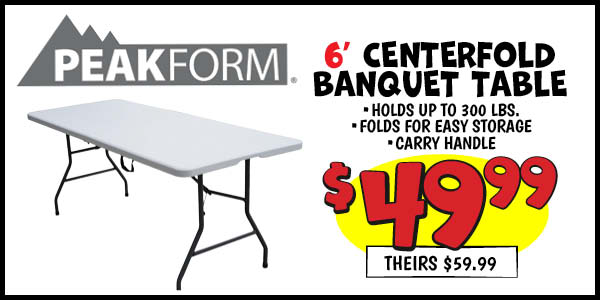 Banquet Table : Our Price: $49.99, theirs: $59.99