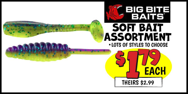 Soft Bait Assortment: Our Price: $1.79, theirs: $2.99