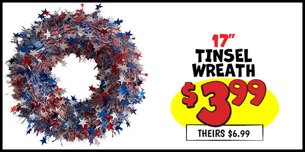 Tinsel Wreath: Our Price: $3.99, theirs: $6.99