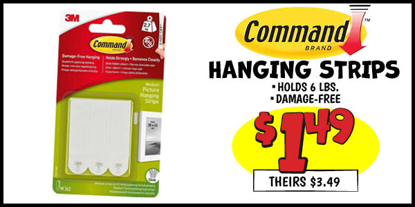 Command Picture Hanging Strips: Our Price: $1.49, theirs: $3.49