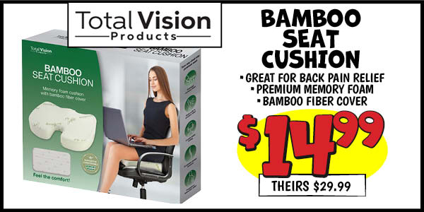 Bamboo Memory Foam Cushion: Our Price: $14.99, theirs: $29.99