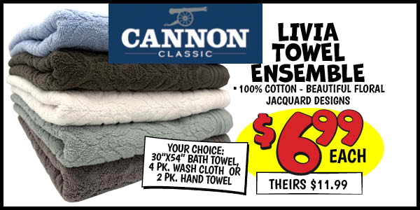 Cannon Towel Ensemble: Our Price: $6.99, theirs: $11.99