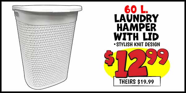 Laundry Hamper with Lid: Our Price: $12.99, theirs: $19.99