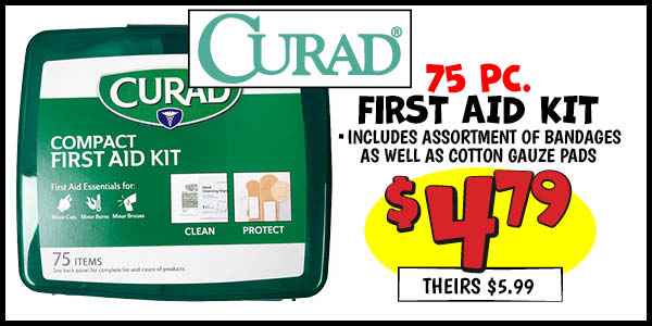 75 pc. Curad First Aid Kit: Our Price: $4.79, theirs: $5.99