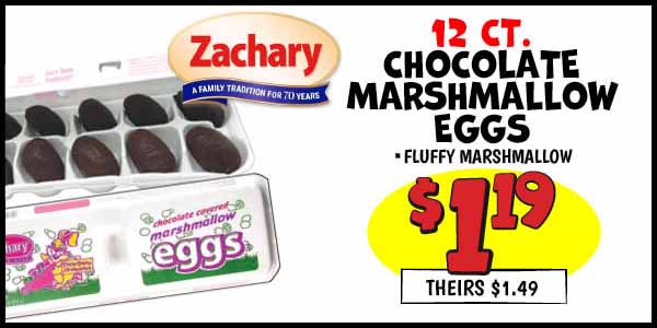 12 CT. Zachary Eggs : Our Price: $1.19, theirs: $1.49