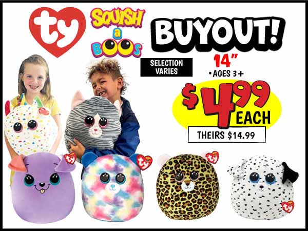 14 in. Ty Squish-a-Boos : Our Price: $4.99, theirs: $14.99