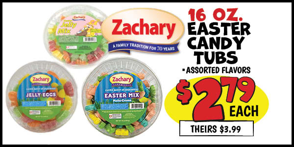 Zachary Easter Candy Tubs : Our Price: $2.79, theirs: $3.99