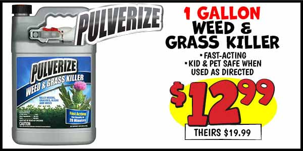 Pulverize 1 gallon Weed and Grass Killer: Our Price: $12.99, theirs: $19.99