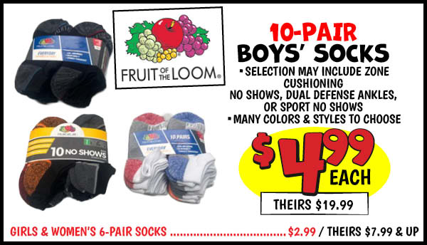 10 Pair Boys Socks: Our Price: $4.99, theirs: $19.99
