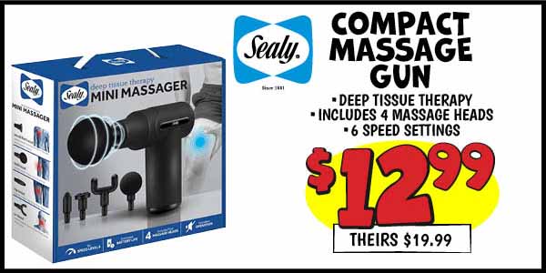 Sealy Compact Massage Gun: Our Price: $12.99, theirs: $19.99