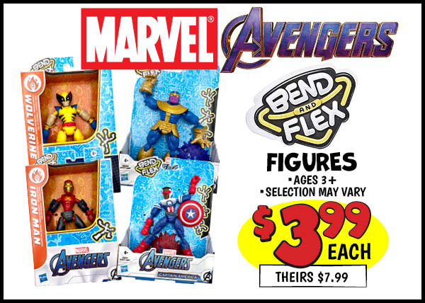 Marvel bend n flex figures: Our Price: $3.99, theirs: $7.99