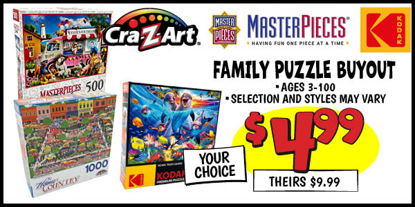 Family puzzles: Our Price: $4.99, theirs: $9.99