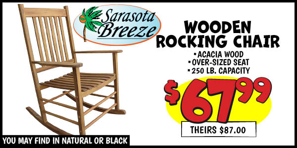 Wooden rocking chair: Our Price: $67.99, theirs: $87.0