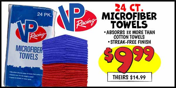 Vp racing microfiber towels: Our Price: $9.99, theirs: $14.99