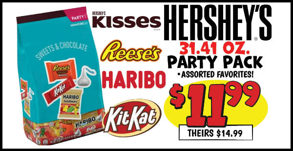 31.41 oz. hershey's candy party pack: Our Price: $11.99, theirs: $14.99