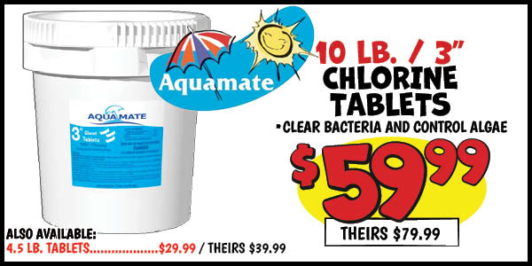 10 lb./3 in. chlorine tablets: Our Price: $59.99, theirs: $79.99