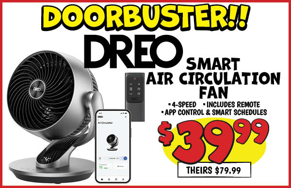 7 in. smart air circulation fan: Our Price: $39.99, theirs: $79.99