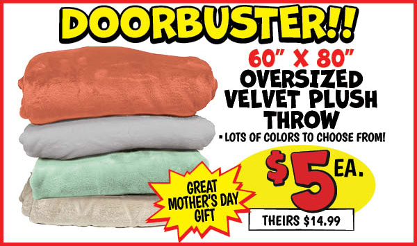 60 in. x 80 in. oversized velvet plush throw: Our Price: $5.00, theirs: $14.99