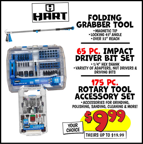 Hart 65pc. impact driver bit set: Our Price: $9.99, theirs: $19.99
