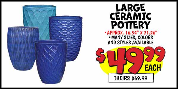 Ceramic pottery: Our Price: $49.99, theirs: $69.99