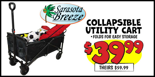 Collapsible utility cart: Our Price: $39.99, theirs: $59.99