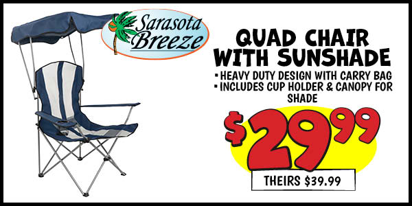 Quad Chair with Sunshade: Our Price: $29.99, theirs: $39.99