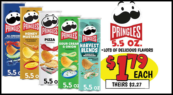 5.5 oz. pringles chips: Our Price: $1.79, theirs: $2.27