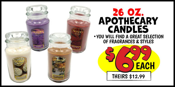 26 oz. Apothecary Candles: Our Price: $6.99, theirs: $12.99