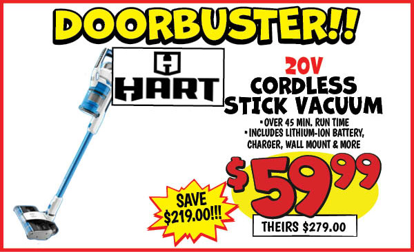 20v cordless stick vacuum: Our Price: $59.99, theirs: $279.0