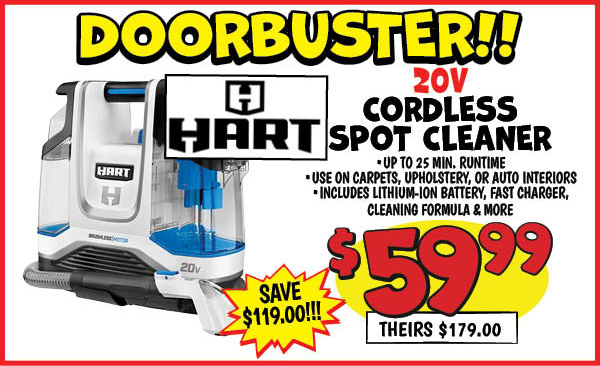 20v cordless spot cleaner: Our Price: $59.99, theirs: $179.0