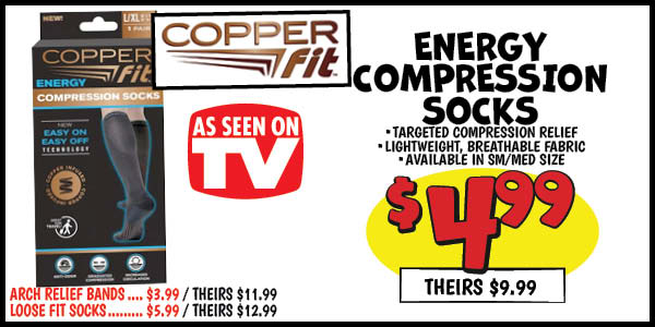 Asotv copper fit wellness buyout: Arch,Relief,Bands,Our Price: $3.99, theirs: $11.99, Energy,Compression,Socks,Our Price: $4.99, theirs: $9.99, Loose,Fit,Socks,Our Price: $5.99, theirs: $12.99