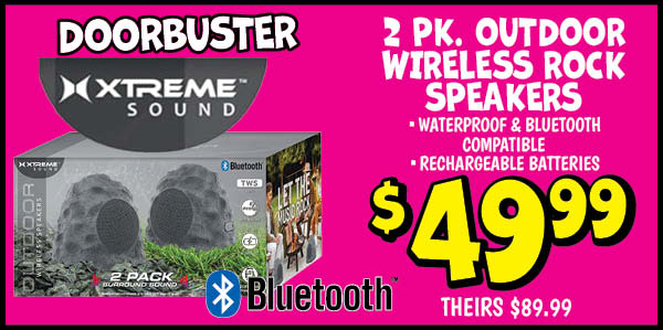 Outdoor wireless rock speakers: Our Price: $49.99, theirs: $89.99