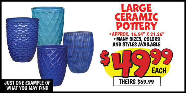 Ceramic pottery: Our Price: $49.99, theirs: $69.99