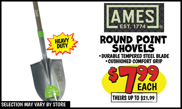 Ames round point shovel: Our Price: $7.99, theirs: $19.99