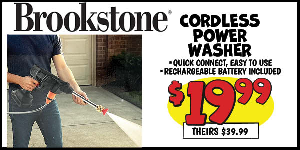 Brookstone cordless power washer: Our Price: $19.99, theirs: $39.99
